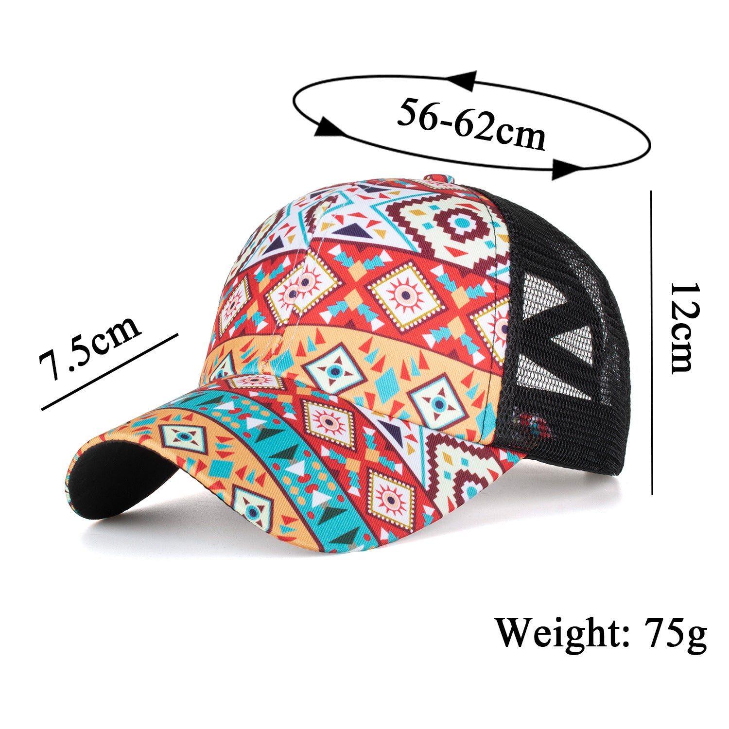 Wholesale geometric diamond cross elastic net ponytail baseball cap